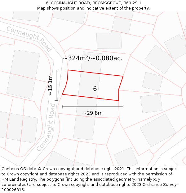 6, CONNAUGHT ROAD, BROMSGROVE, B60 2SH: Plot and title map