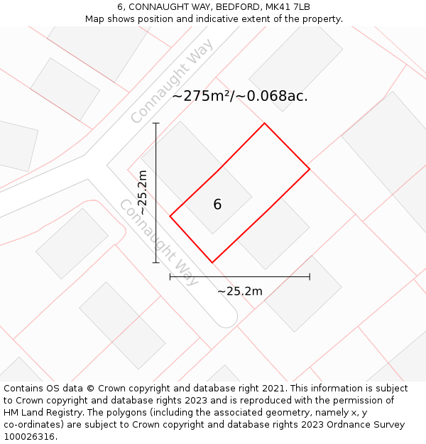 6, CONNAUGHT WAY, BEDFORD, MK41 7LB: Plot and title map