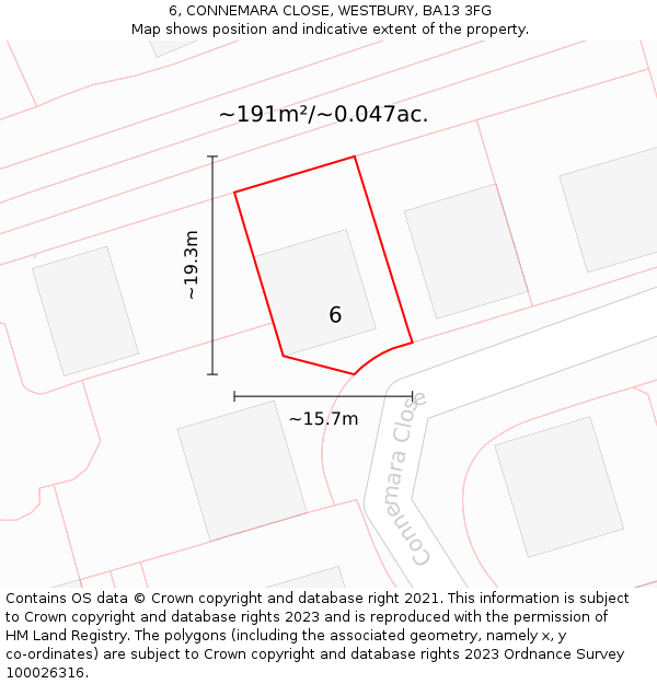 6, CONNEMARA CLOSE, WESTBURY, BA13 3FG: Plot and title map