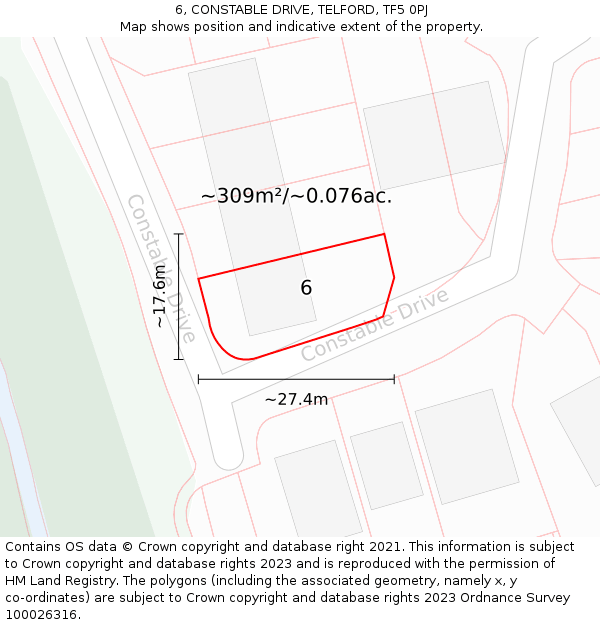 6, CONSTABLE DRIVE, TELFORD, TF5 0PJ: Plot and title map