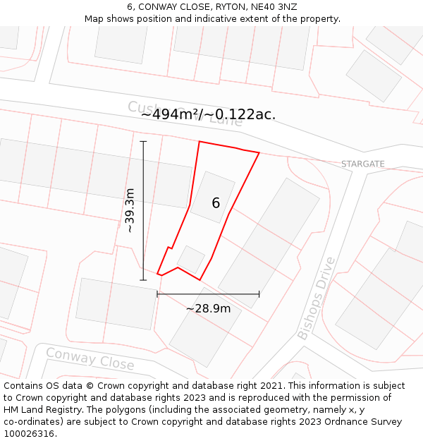 6, CONWAY CLOSE, RYTON, NE40 3NZ: Plot and title map