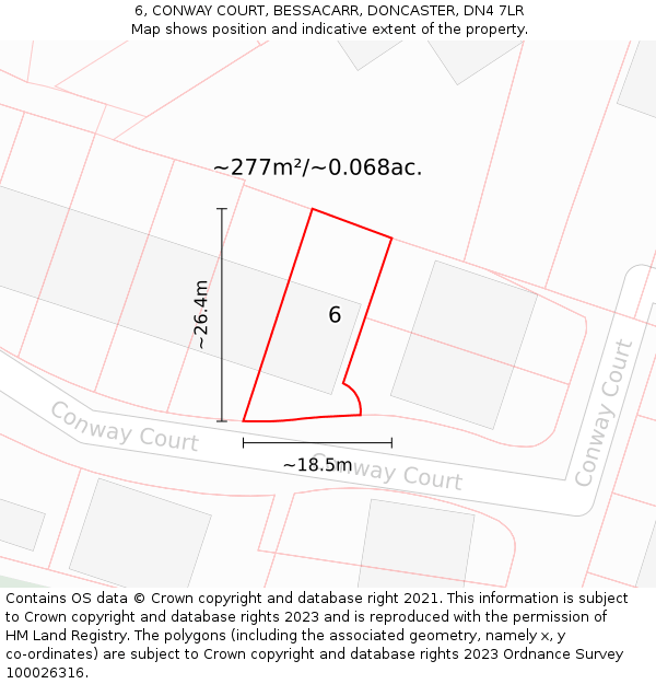 6, CONWAY COURT, BESSACARR, DONCASTER, DN4 7LR: Plot and title map