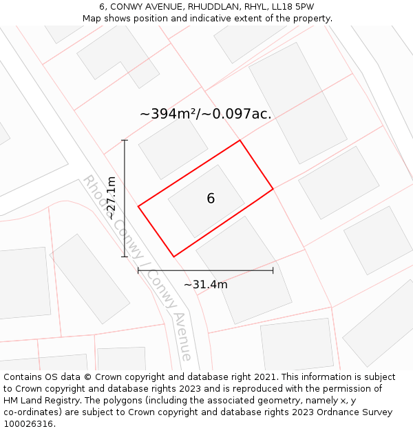 6, CONWY AVENUE, RHUDDLAN, RHYL, LL18 5PW: Plot and title map