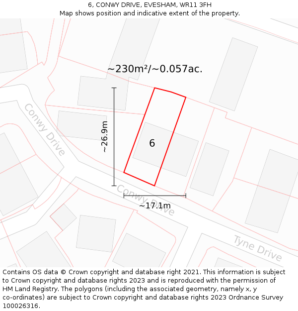 6, CONWY DRIVE, EVESHAM, WR11 3FH: Plot and title map