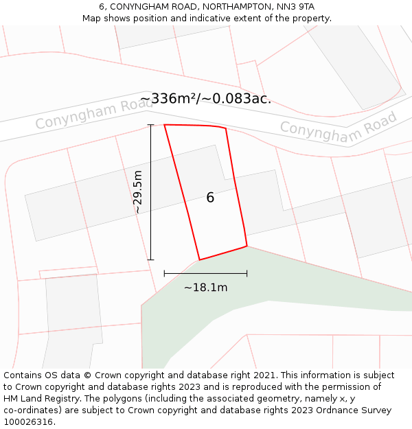 6, CONYNGHAM ROAD, NORTHAMPTON, NN3 9TA: Plot and title map