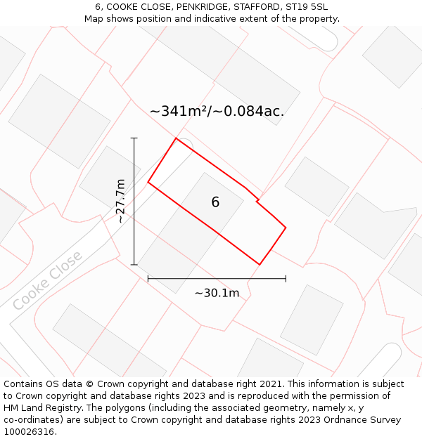6, COOKE CLOSE, PENKRIDGE, STAFFORD, ST19 5SL: Plot and title map
