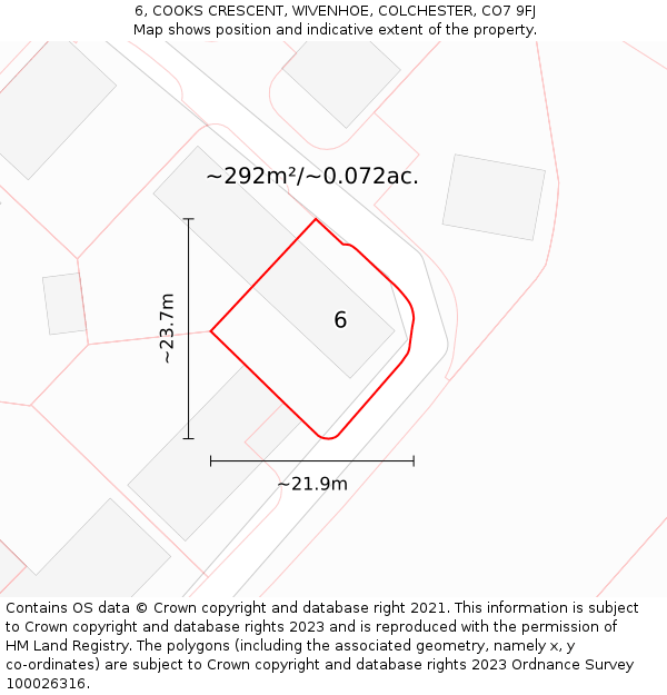 6, COOKS CRESCENT, WIVENHOE, COLCHESTER, CO7 9FJ: Plot and title map