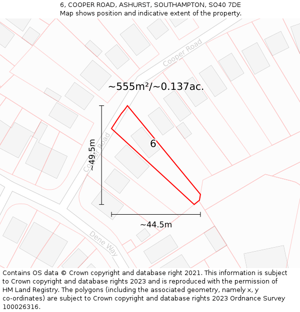 6, COOPER ROAD, ASHURST, SOUTHAMPTON, SO40 7DE: Plot and title map