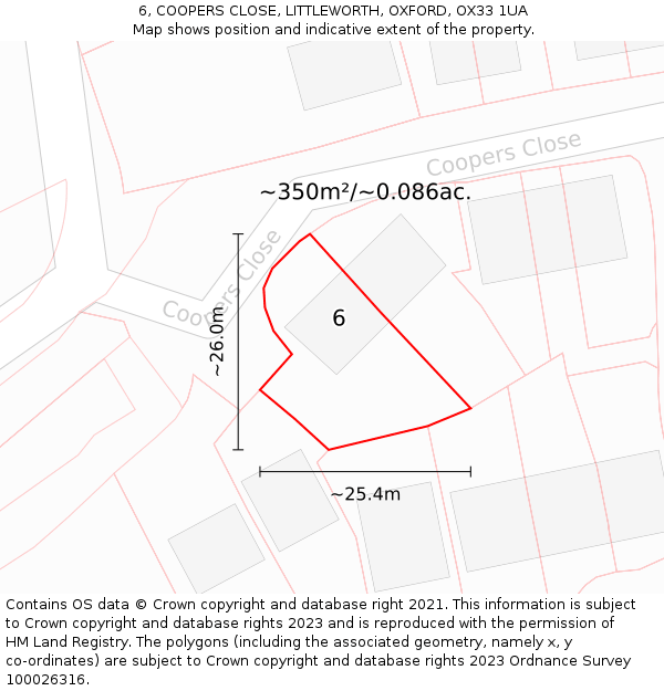 6, COOPERS CLOSE, LITTLEWORTH, OXFORD, OX33 1UA: Plot and title map