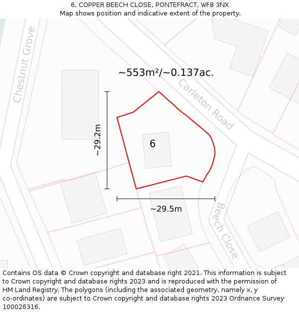 6, COPPER BEECH CLOSE, PONTEFRACT, WF8 3NX: Plot and title map