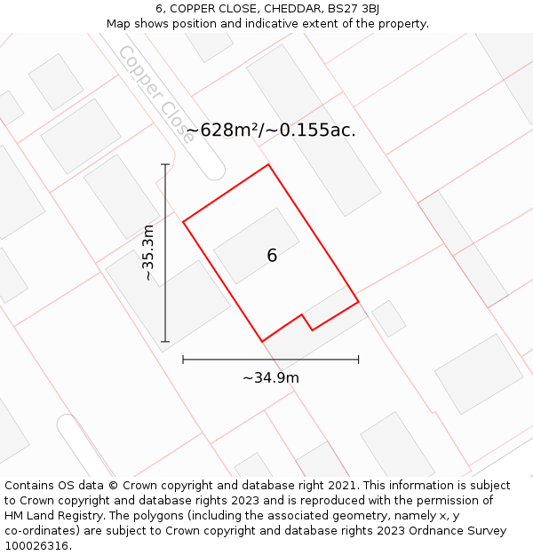 6, COPPER CLOSE, CHEDDAR, BS27 3BJ: Plot and title map