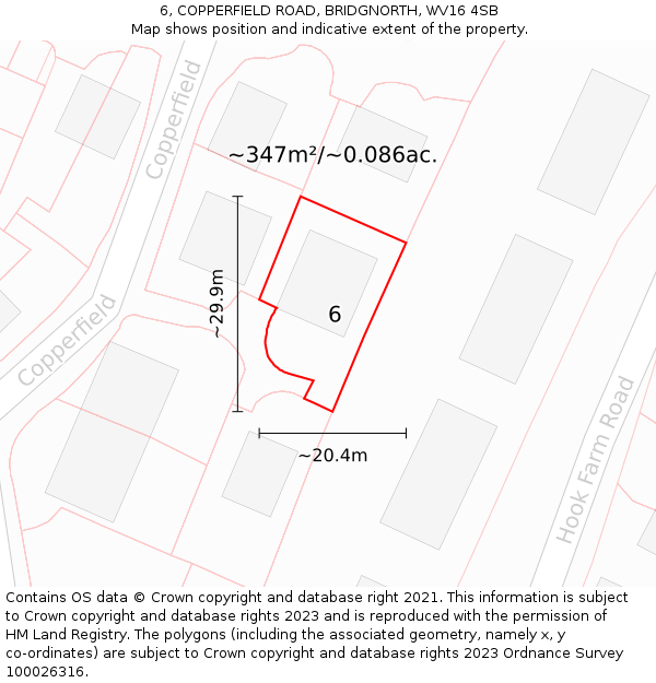 6, COPPERFIELD ROAD, BRIDGNORTH, WV16 4SB: Plot and title map