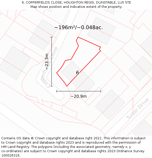 6, COPPERFIELDS CLOSE, HOUGHTON REGIS, DUNSTABLE, LU5 5TE: Plot and title map