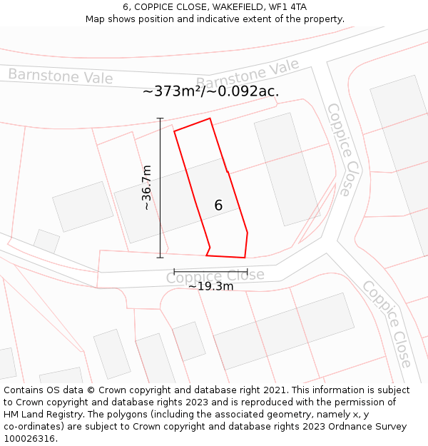 6, COPPICE CLOSE, WAKEFIELD, WF1 4TA: Plot and title map