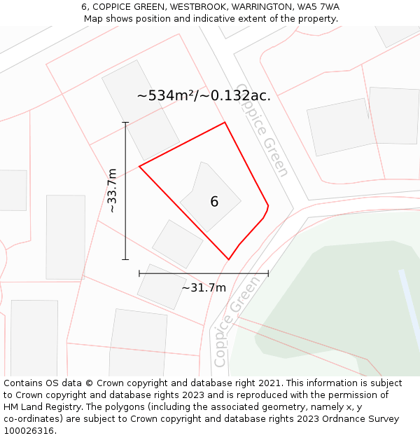 6, COPPICE GREEN, WESTBROOK, WARRINGTON, WA5 7WA: Plot and title map