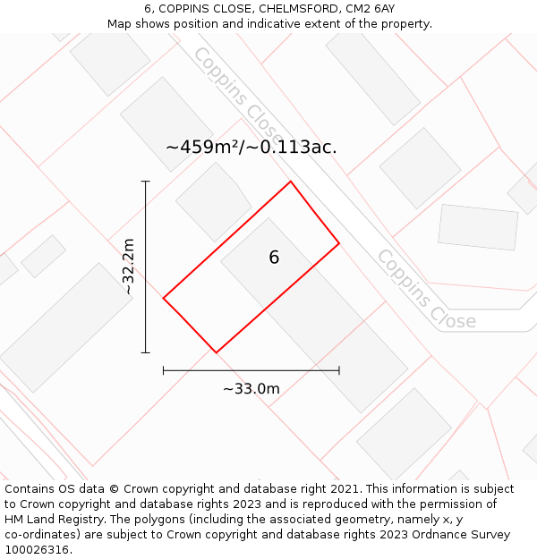 6, COPPINS CLOSE, CHELMSFORD, CM2 6AY: Plot and title map