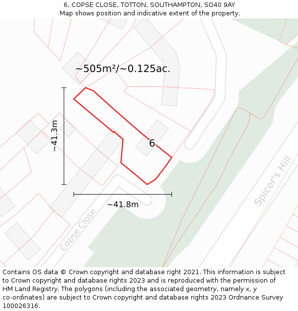 6, COPSE CLOSE, TOTTON, SOUTHAMPTON, SO40 9AY: Plot and title map