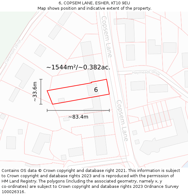 6, COPSEM LANE, ESHER, KT10 9EU: Plot and title map