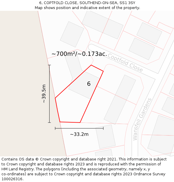 6, COPTFOLD CLOSE, SOUTHEND-ON-SEA, SS1 3SY: Plot and title map