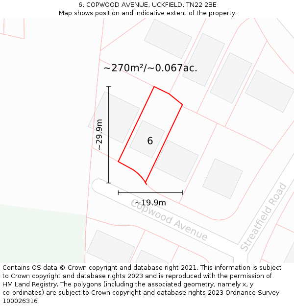 6, COPWOOD AVENUE, UCKFIELD, TN22 2BE: Plot and title map