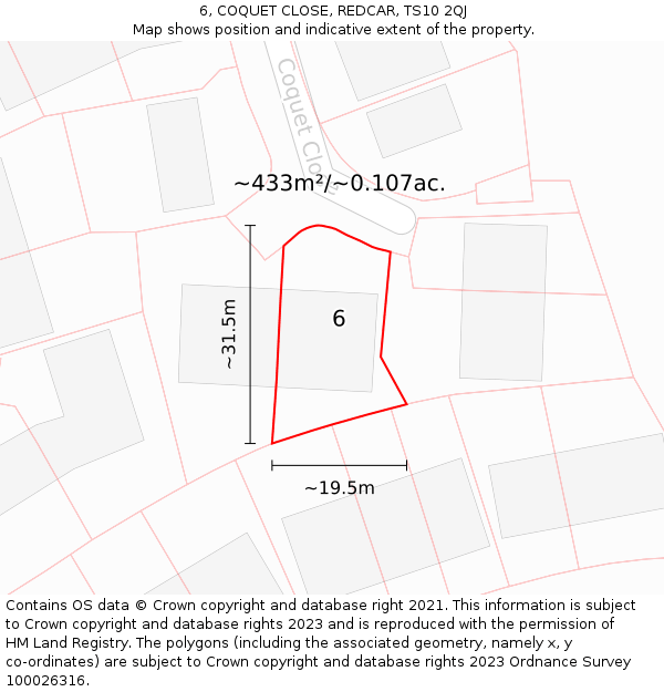 6, COQUET CLOSE, REDCAR, TS10 2QJ: Plot and title map