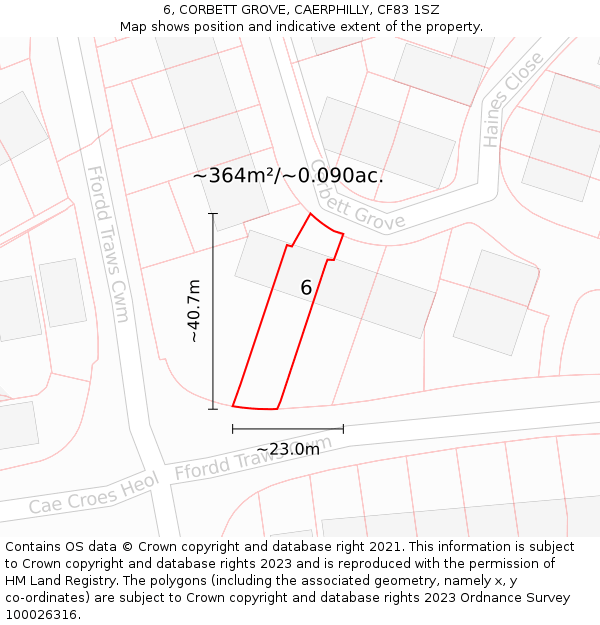 6, CORBETT GROVE, CAERPHILLY, CF83 1SZ: Plot and title map