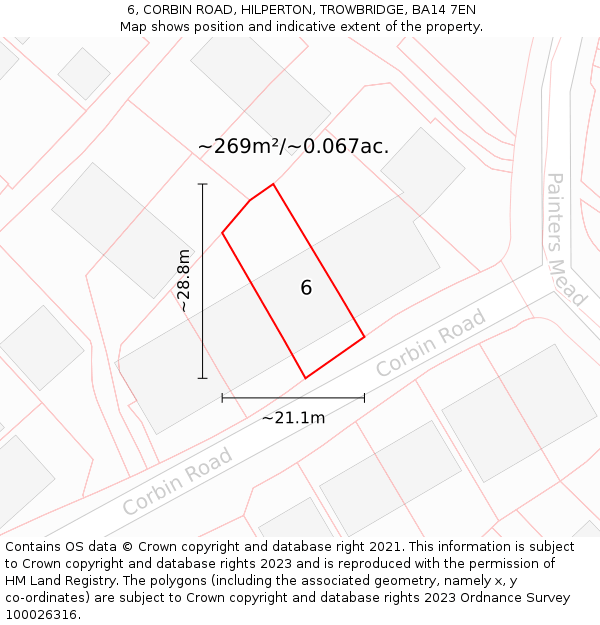 6, CORBIN ROAD, HILPERTON, TROWBRIDGE, BA14 7EN: Plot and title map