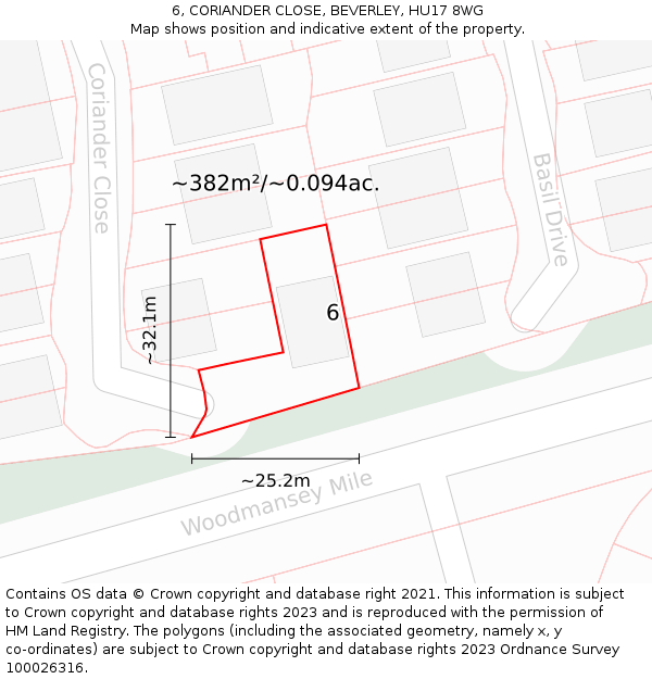 6, CORIANDER CLOSE, BEVERLEY, HU17 8WG: Plot and title map