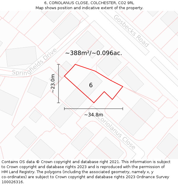 6, CORIOLANUS CLOSE, COLCHESTER, CO2 9RL: Plot and title map