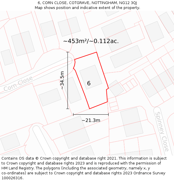 6, CORN CLOSE, COTGRAVE, NOTTINGHAM, NG12 3QJ: Plot and title map