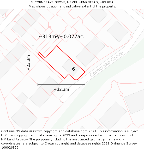 6, CORNCRAKE GROVE, HEMEL HEMPSTEAD, HP3 0GA: Plot and title map