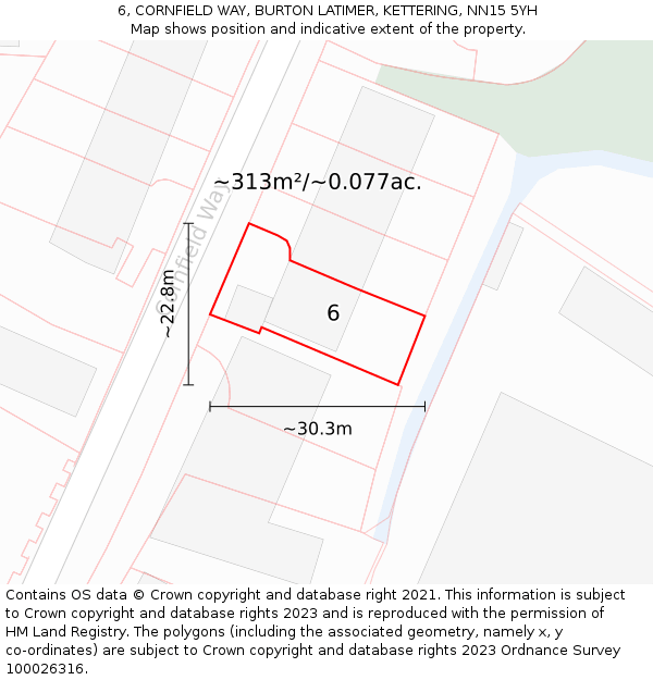 6, CORNFIELD WAY, BURTON LATIMER, KETTERING, NN15 5YH: Plot and title map