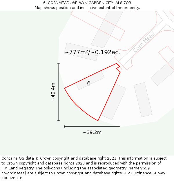 6, CORNMEAD, WELWYN GARDEN CITY, AL8 7QR: Plot and title map