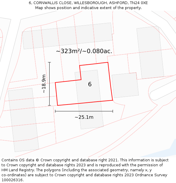 6, CORNWALLIS CLOSE, WILLESBOROUGH, ASHFORD, TN24 0XE: Plot and title map