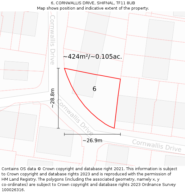 6, CORNWALLIS DRIVE, SHIFNAL, TF11 8UB: Plot and title map