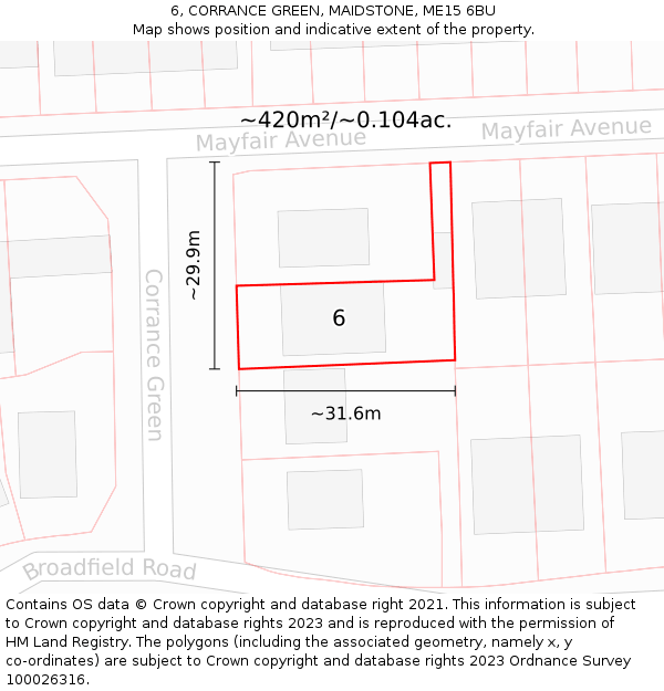 6, CORRANCE GREEN, MAIDSTONE, ME15 6BU: Plot and title map