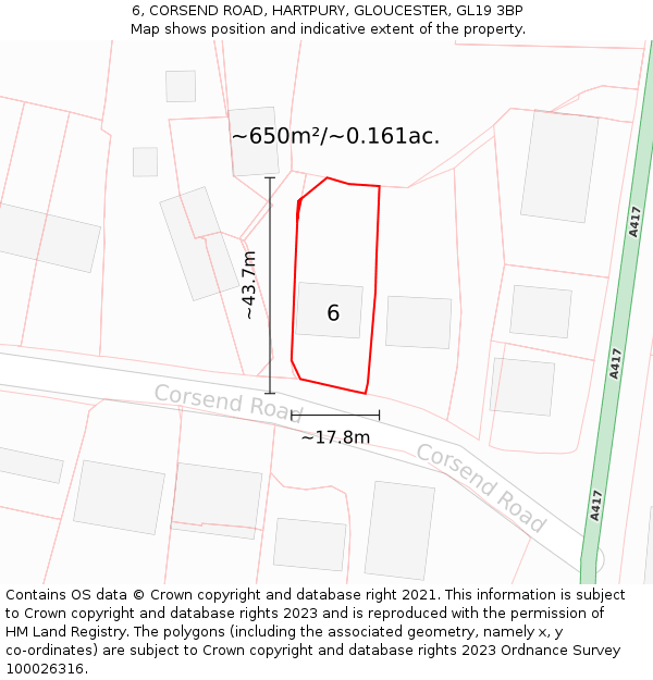 6, CORSEND ROAD, HARTPURY, GLOUCESTER, GL19 3BP: Plot and title map