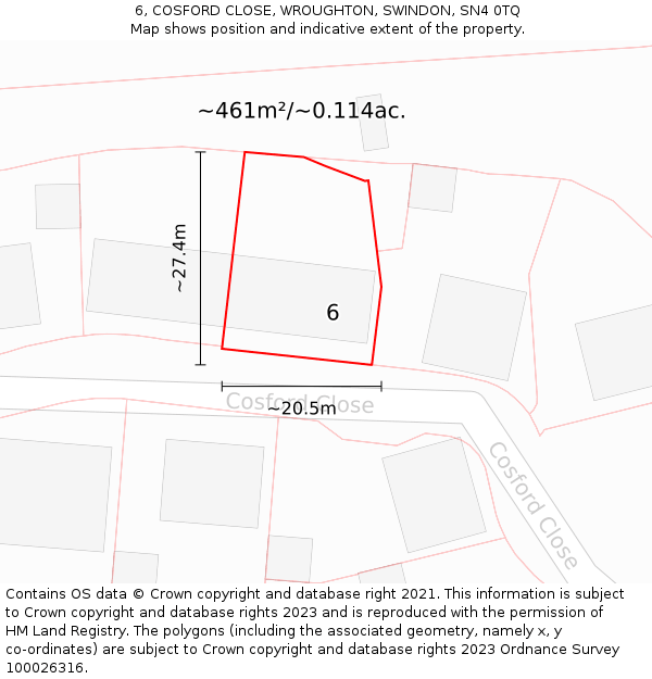 6, COSFORD CLOSE, WROUGHTON, SWINDON, SN4 0TQ: Plot and title map