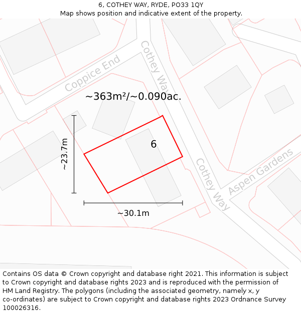 6, COTHEY WAY, RYDE, PO33 1QY: Plot and title map