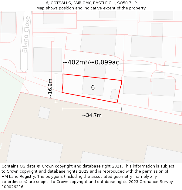 6, COTSALLS, FAIR OAK, EASTLEIGH, SO50 7HP: Plot and title map