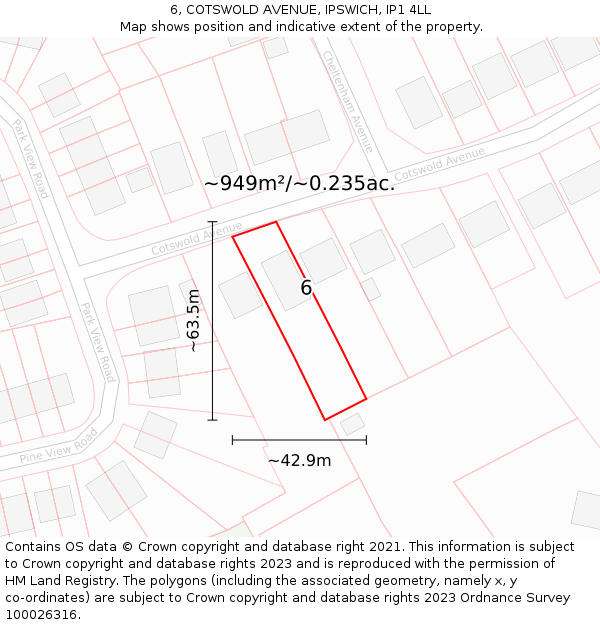 6, COTSWOLD AVENUE, IPSWICH, IP1 4LL: Plot and title map