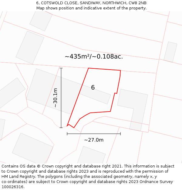 6, COTSWOLD CLOSE, SANDIWAY, NORTHWICH, CW8 2NB: Plot and title map