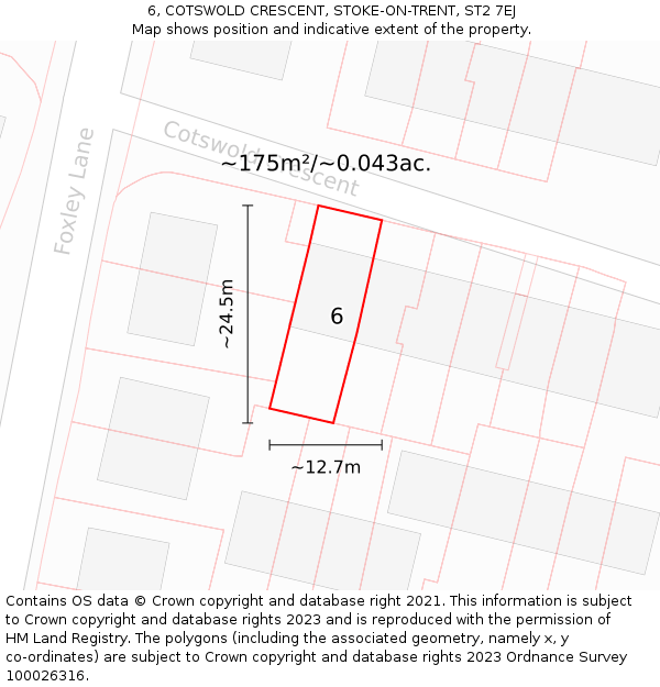 6, COTSWOLD CRESCENT, STOKE-ON-TRENT, ST2 7EJ: Plot and title map