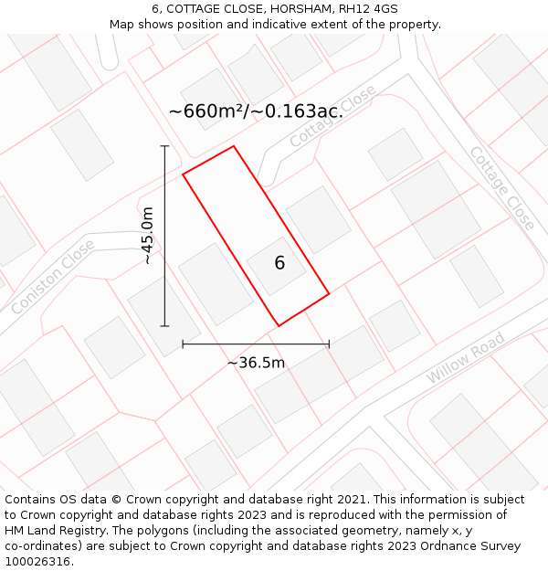 6, COTTAGE CLOSE, HORSHAM, RH12 4GS: Plot and title map