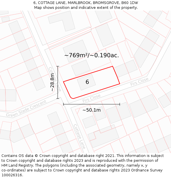 6, COTTAGE LANE, MARLBROOK, BROMSGROVE, B60 1DW: Plot and title map