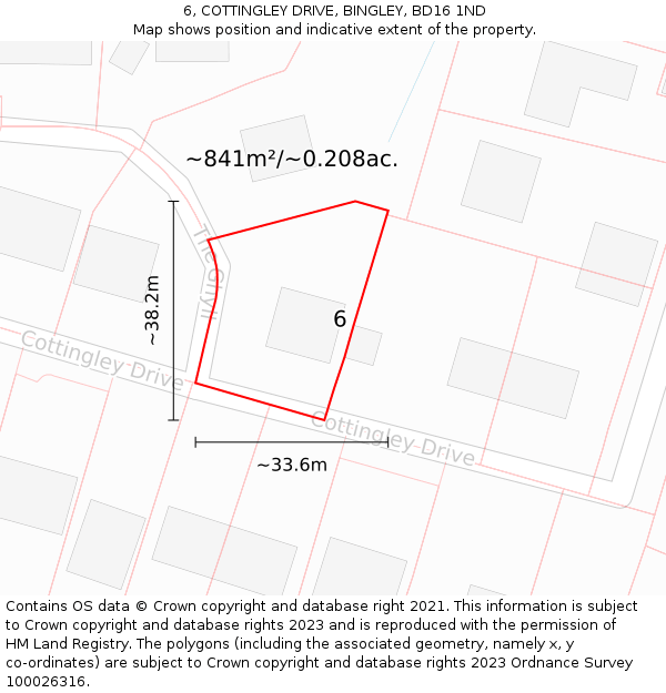 6, COTTINGLEY DRIVE, BINGLEY, BD16 1ND: Plot and title map