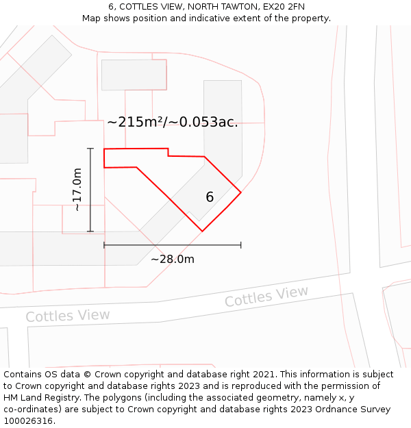 6, COTTLES VIEW, NORTH TAWTON, EX20 2FN: Plot and title map