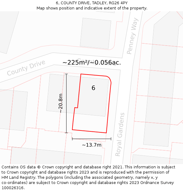 6, COUNTY DRIVE, TADLEY, RG26 4PY: Plot and title map