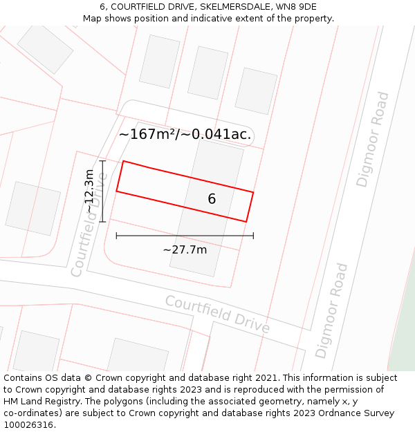 6, COURTFIELD DRIVE, SKELMERSDALE, WN8 9DE: Plot and title map