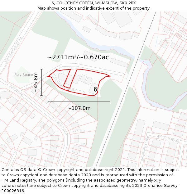 6, COURTNEY GREEN, WILMSLOW, SK9 2RX: Plot and title map